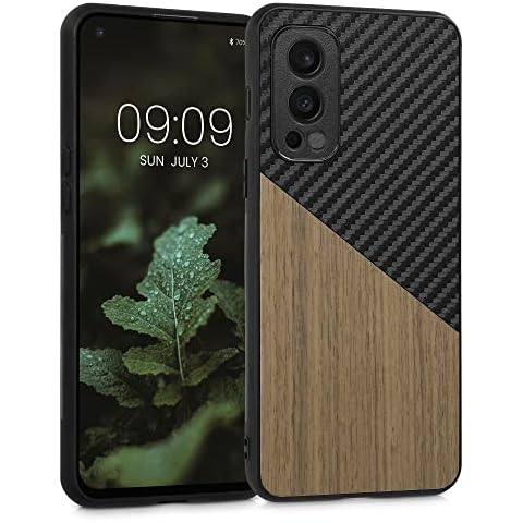 kwmobile Funda rígida de madera y fibra de carbono para OnePlus Nord 2 5G Cover