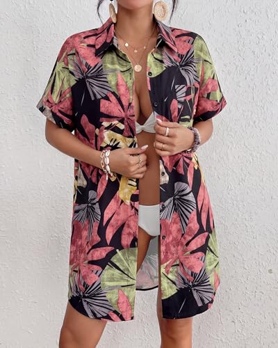 Image of Bsubseach Women Swimsuit Coverup Shirt Dress Button Down Bathing Suit Cover Up Beach Vacation Outfits