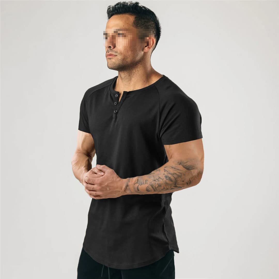 Camisetas de manga corta para hombre, estilo casual, ajustadas, cuello en V, estilo Henley, blanco, XL