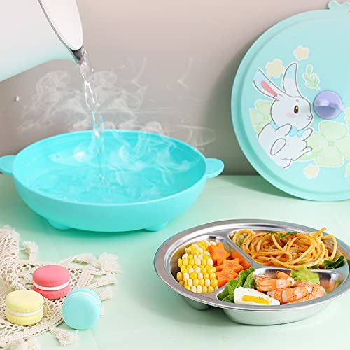 Aiyoo 3 Compartment Portion Plate With Lid Heat Insulate Dinner Plate For Adults - Portion Control Divided Plates Tray 304 Stainless Steel Camping Plate #TOP6