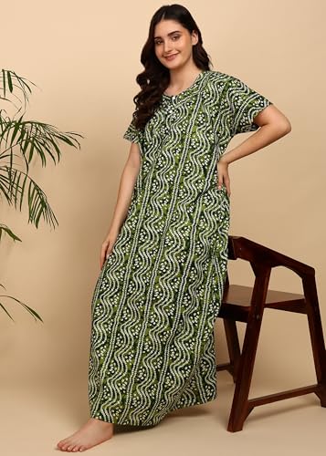 Image of Vlazom Women's Cotton Nighty Gown Combo - Pack of 2 Printed Maxi Nightwear, Free Size, Soft & Breathable Sleepwear for Ladies