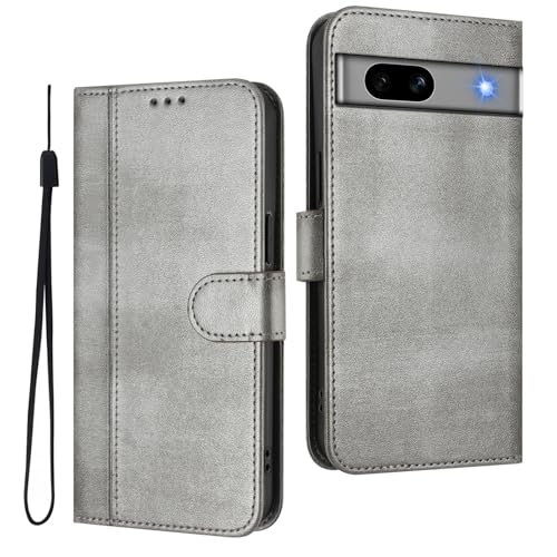 Custodia per Google Pixel 7a Cover con Slot CartaSupporto Visuale Antiurto Chiusura Magnetica Protective - grigio pelle