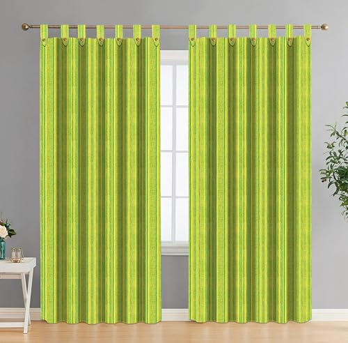 Image of Yaweh Cotton Striped Room Darkening Loop Type Door Curtain- 4 Ft X 6.75 Ft Set of 2 Pieces(Green), Opaque, Tab Top Curtains (Green, Door)