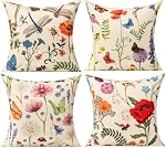 All Smiles Outdoor Throw Pillow Covers Cushion Covers Patio Spring Summer Flowers Garden Farmhouse Décor Outside Bench Chair Decorative Cushion Cases 18x18 Set of 4 Decoration for Bed Couch Sofa