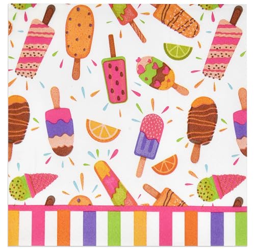 Gift Boutique 100 Count Ices and Ice Cream Cocktail Beverage Napkins Disposable Paper Ice Pop Dessert Napkin for Tropical Summer Spring Beach Pool Birthday Party Bridal & Baby Shower Table