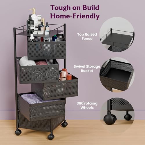 Image of TEKCOOL Kitchen Trolley with Wheels, Kitchens Organizer Items and Storage Solutions for Round Kitchen Organizer and Kitchens Accessories Items (5 Layer Square)