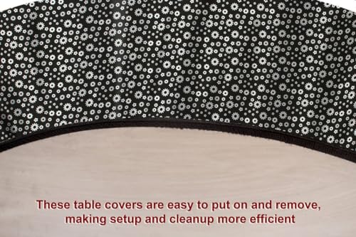 Image of The Furnishing Tree Round Elastic Fitted Dining Table Cover WxL 36x36 Inches Floral Pattern White