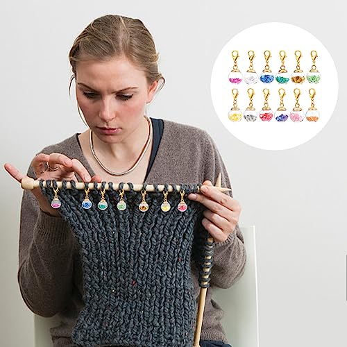 PLIGREAT 12 Pcs Colorful Stars Glass Ball Charm Stitch Markers, Crochet Stitch Marker with Lobster Claw Clasp - Image 4