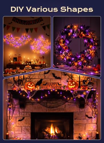 Image of Halloween Fairy Lights Plug in, 33Ft 100LEDs Halloween String Lights, Waterproof Flexible Black Wire String Lights for Home Party Haunted House Indoor Outdoor Halloween Decorations, Orange & Purple