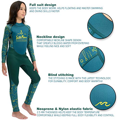 InstaMarine Kids Wetsuit Shorty Boys Girls 3mm Neoprene One Piece Thermal Swimsuit 2mm Insulating Full Long Sleeve Wet Suits Cover Kids Child Junior Youth Swim Surf Dive (4-5)