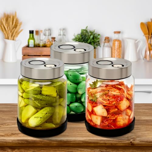 Słoik do fermentacji z pokrywką, 1 l, duży słoik fermentacyjny z zaworem odpowietrzającym, do fermentacji kimchi, kapusty kwaszonej, startera zakwasu