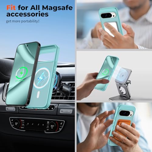 Image of SUPFINE Magnetic for Google Pixel 10 Pro Case /Pixel 10 Case with Screen Protector, (Built-in Magnets) ((Military Grade Drop Protection) Slim Translucent Shockproof Phone Case,Blue Green