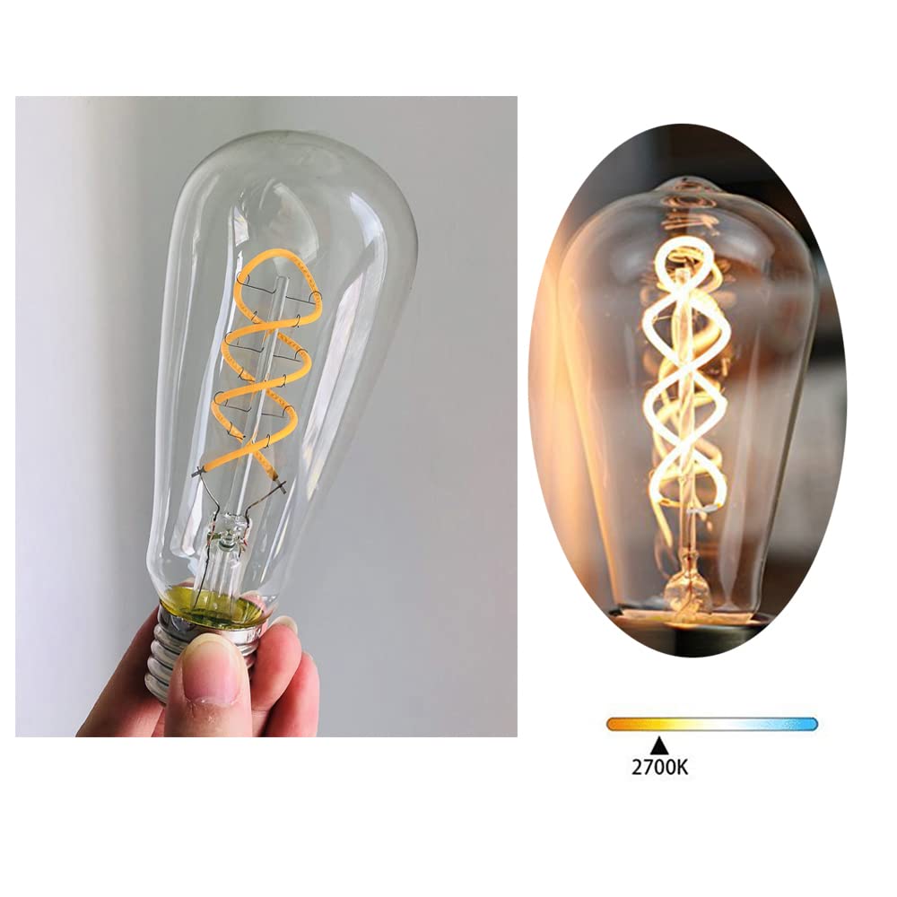 Ruihua E27 4W Klarglas Spiral Glühbirne ST64 LED Glühbirne,Warmweiß 2700K 400LM Doppelspirale Flexible Retro Edison LED Glühbirne Nicht Dimmbar Energiesparlampe(8 Stück)