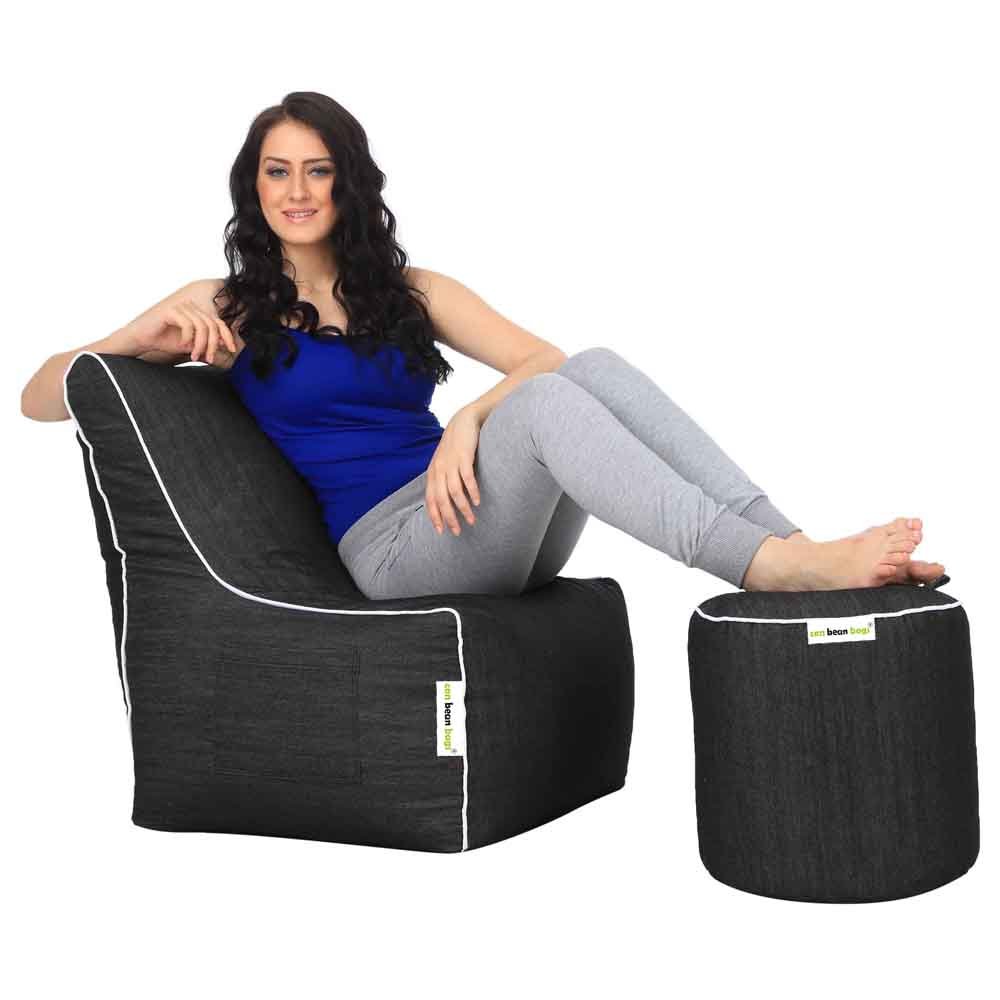 can bean bags XXXL Denim Bean Bag Chair with Footstool with Beans
