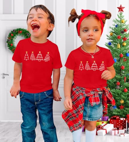 Image of Christmas Tree Shirt for Toddler Boys Girls Merry Christmas T-Shirts Short Sleeve Holiday Tee Xmas Gift Tops