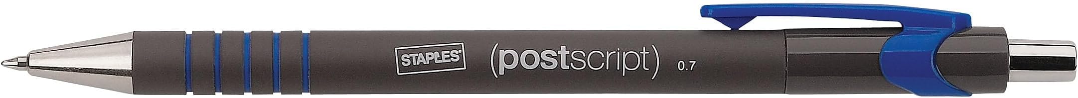 STAPLES Retractable Ballpoint Pens, Fine Point, Blue Ink, 36 Pack – Postscript Reliable Writing Pens for Office & Admin Use