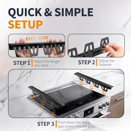 Image of T-Shape Stove Gap Covers Stainless Steel, 2 Pack Stove Gap Filler Easy Retractable Length 13.8 inch to 27.5 inch, Width 1.85 inch - ALMCALS Oven Gap Filler Stove Guards Range Trim Kit