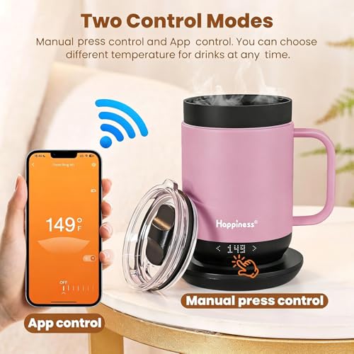 Image of Happiness Smart Heated Coffee Mug,Rechargeable Electric Self Heating Temperature Control Coffee Cup Gifts for Mom Dad Women Men