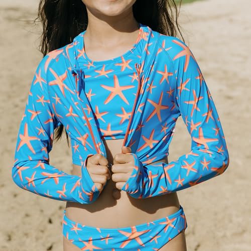 Image of SwimZip Girls' Long Sleeve Zipper Crop Top Rash Guard UPF 50+ Sun Protection