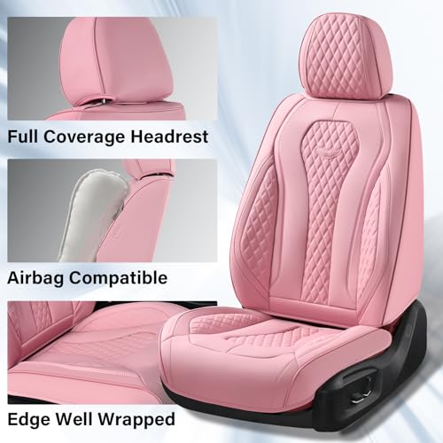 Image of Coverado Seat Covers, Car Seat Covers Front Seats, Pink Car Seat Covers, Waterproof Auto Seat Covers, Seat Cushion, Front Seat Covers Leatherette Car Seat Protector Universal Fit Most Cars