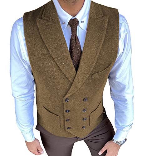 Men's Casual Suit Vest Regular Fit Double Breasted Suede Wool Formal Waistcoat for Wedding Grooms Best Men3