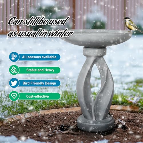 Image of SunJet 21.8 Inch Heigh Modern Concrete Bird Bath - Sleek & Minimalist Design, birdbath Sturdy & Elegant, Enhances Garden, Patio, Yard, Lawn Decor