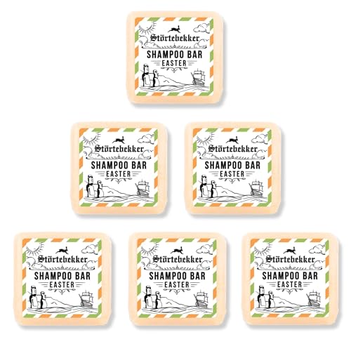 Störtebekker® Premium Shampoo Bar Edición Pascua Bergamota (6 unidades) – Champú sólido para hombre y mujer – Jabón de ducha 3 en 1 para hombre, para cabello, cara, cuerpo, champú hidratante, vegano