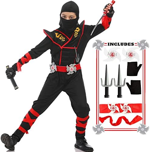 SATKULL Ninja Costume Boy Halloween Luxury Ninja Costume Dragon Ninja Muscle Costume Ninja Foam Toys for Kids(kids-M-6/7T)