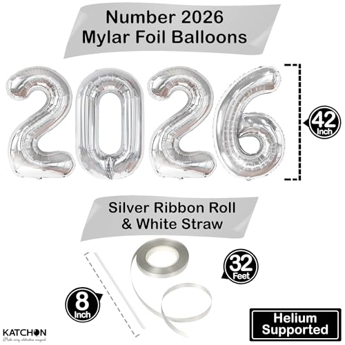 Image of Silver 2026 Balloons 42 Inch, Giant - Silver Graduation Decorations 2026, Foil Number 2026 Graduation Balloons Class of 2026 Decorations | Graduation Party Decorations | Prom Decorations 2026, Katchon