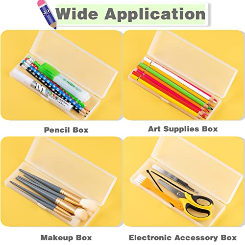 Image of Fainne 24 Plastic Pencil Case Bulk Hard Pencil Boxes with Snap Lid Crayon Maker Pen Organizer Stackable Craft Storage Boxes for School Supplies(Single Layer,White,7.09 x 2.36 x 0.98 Inch)