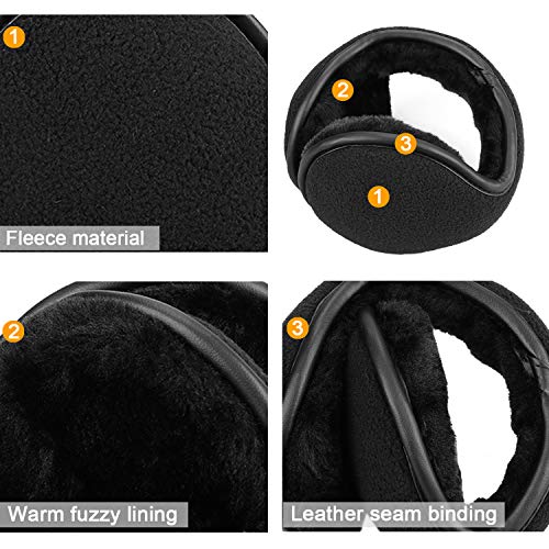 Kratarc Earmuffs Ear Warmer Unisex Men Women Fleece Earmuffs Winter Accessory Outdoor (Black-2P) #TOP2