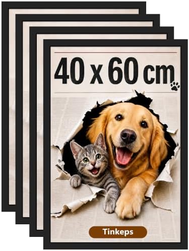 Tinkeps Bilderrahmen 40x60 cm Schwarz 4er Set, MDF | Bilderrahmen für Fotos, Poster, Kunstbilder, Wandmontage, Hoch- und Querformat, mit Acrylplatte, Zuhause, Büro, Galerie