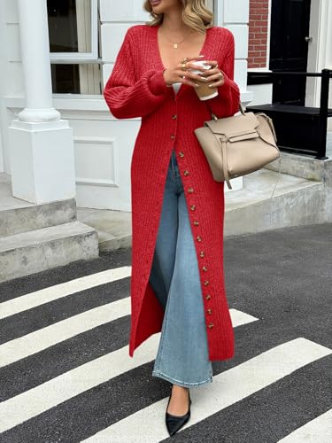 Image of Saodimallsu Womens Long Duster Cardigans Button Down Maxi Sweater Dress