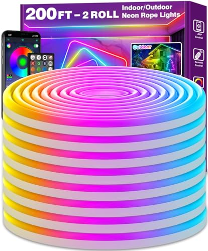 Image of AILBTON 200Ft Neon Rope Lights,Flexible Led Rope Lights Control with App /Remote,Multiple Modes Rope Lights,IP65 Outdoor RGB Led Neon Lights Waterproof,Music Sync Gaming Led Neon Light Strip