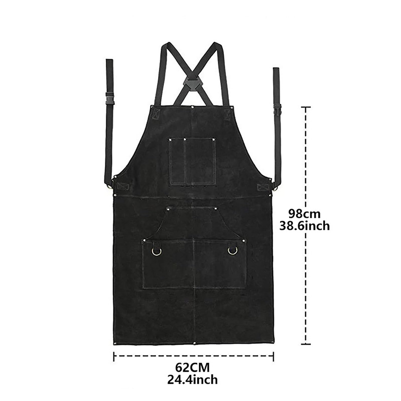 Grembiule da Saldatura Lungo 98cm - Pelle Scamosciata Doppia Faccia con 6 Tasche per Attrezzi, Resistente al Calore per Officina, Fucina, Giardino & Grigliata - Uomini & Donne