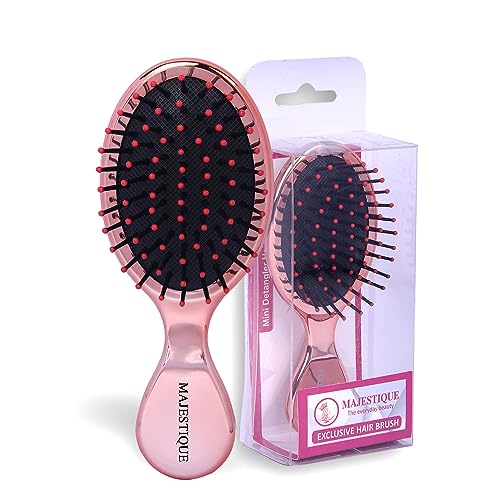 Image of Majestique Mini Pocket Detangling Hair Brush, Soft Ball Tipped Nylon Pin Handheld Massage Paddle Hair Comb for Adults & Kids All Hair Types Mini Travel Detanglers (Multicolor)