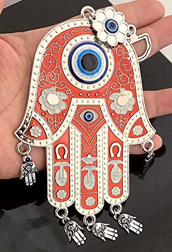 Red Hamsa Hand Trukish Blue Evil Eye Protection Almulet Hanging Decoration (With A Betterdecor Pouch) #TOP3