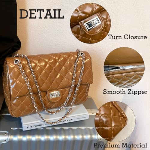 Eslcorri Crossbody Purses for Women Quilted Shoulder Bag Medium Chain Purse Trendy Ladies Handbag PU Leather Pocketbooks4