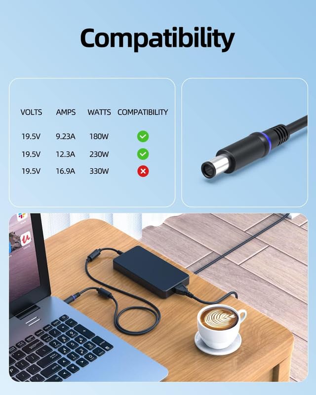 Image of FACTOTECH 240W 19.5V 12.3A Laptop Charger Replacement for Dell Alienware M17 R1 R2 R3 R4 R5 M17X R2 R3 M18X Area-51m R2 G5 G7 Adapter Power