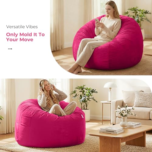 Image of HABUTWAY Bean Bag Chair: Giant 4' Memory Foam Furniture Bean Bag Chairs for Adults with Microfiber Cover 4Ft (Hot Pink)