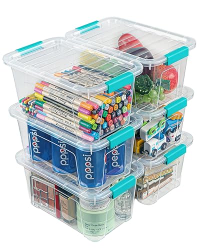 Image of Storage Bins with Lids 6 Pack Clear Storage Containers, 7 Quart Stackable Plastic Containers with Secure Black Buckle Latch, Durable Storage Box Organizer for Pantry, Closet, Office & Classroom