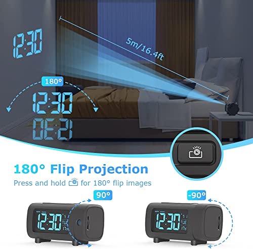 Liorque NZGUOJI72 Projection Alarm Clock For Bedroom, Radio Alarm Clock With Projection On Ceiling Wall, Digital Clock Projector With 2-Color Display thumb #2