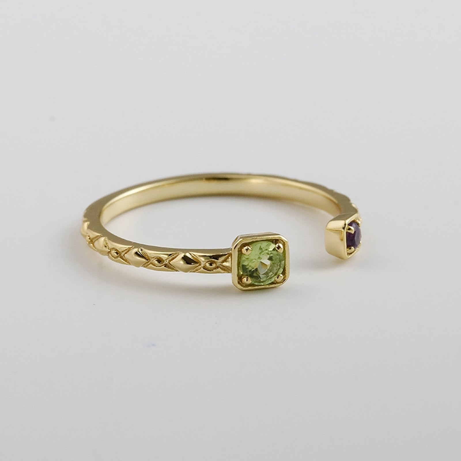 Gold Au 375/585/750 - Anillos de amistad con peridoto, forma de anillo abierto
