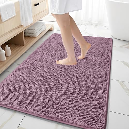 Image of OLANLY Large Bathroom Rugs 59x35, Extra Soft Absorbent Chenille Bath Rugs, Rubber Backing Quick Dry, Machine Washable Bath Mats for Bathroom Floor, Tub and Shower, Home Decor Accessories, Deep Plum