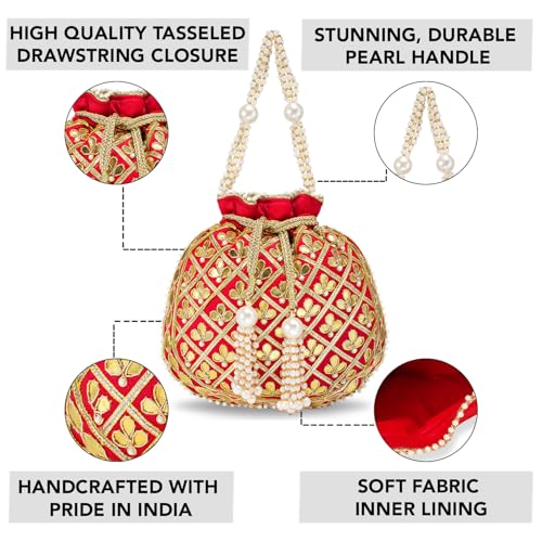 Image of Aheli Embroidered Potli Bag Gift for Women Handmade Ethnic Purse Evening Handbags Stylish Bridal Fashion Clutch Bag