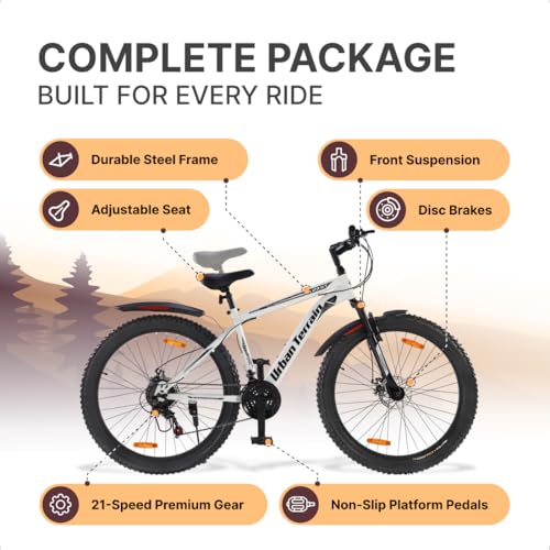 Image of Urban Terrain Galaxy Ultra Multispeed High Performance Mountain Cycles for Men with Front Suspension and Dual Disc Brake MTB Bike 27.5T (21 Speed, White)