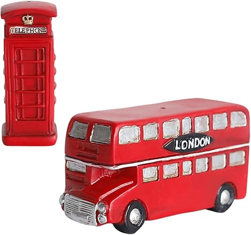 NUOBESTY Estatuas de cabina telefónica vintage de Londres, 2 unidades, de resina, autobús vintage, minibús, modelo de coche, escultura de juguete
