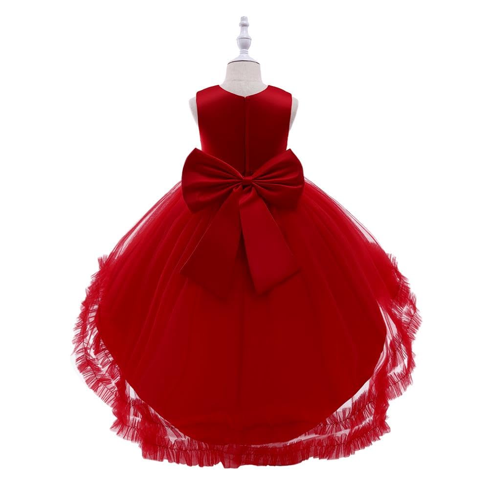 Lito Angels Vestido de Fiesta de Tul para Bebés y Niñas | Corte alto-bajo, Flores de tul, Falda de 4 capas, Lazo de satén, Boda, Cumpleaños, Ceremonia