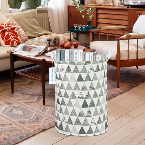Image of Laundry Hamper Fabric Organizer Collapsible Basket Grey triangle | Waterproof Storage Bin Kids Toy Clothes Baskets for Gift Children Nursery Bedroom Bathroom
