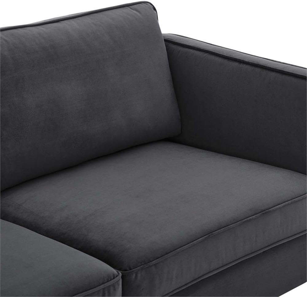 Pemberly Row Performance Velvet Sofa, Charcoal Stain-Resistant Upholstery, Gold Metal Legs, Solid Wood Frame, Dense Foam Padding, 71" W x 32" D x 33.5" H, Glam Deco Living Room Seating